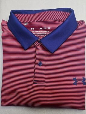 Under Armour Men’s Pink & Blue Striped Performance Polo